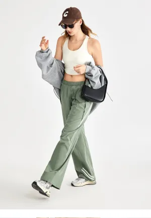 High-Waisted Wide Leg Sport Pants – Retro Parachute Style with Side Stripes