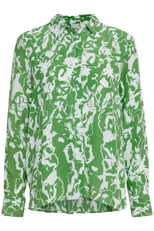 ICHI Regine Shirt - Green and white patterned shirt