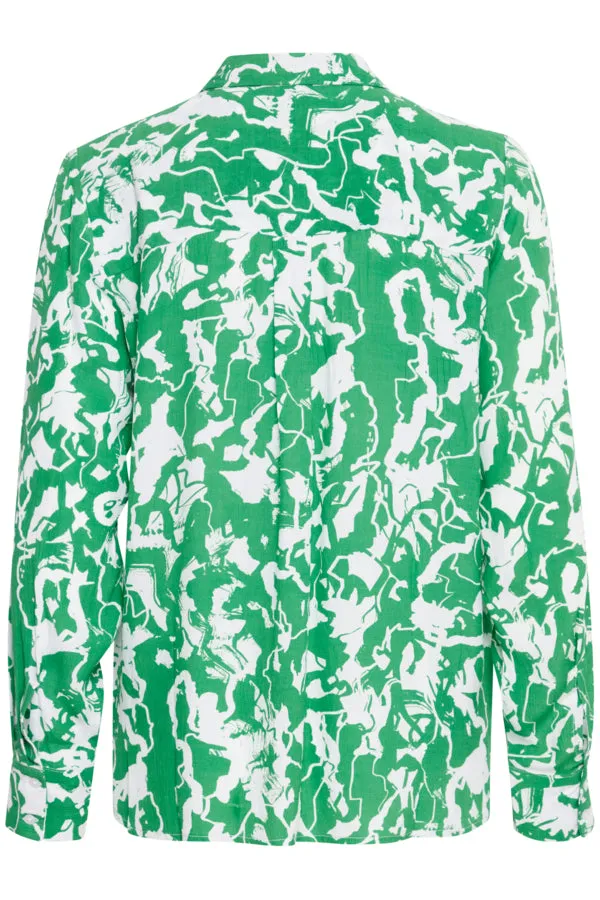 ICHI Regine Shirt - Green and white patterned shirt