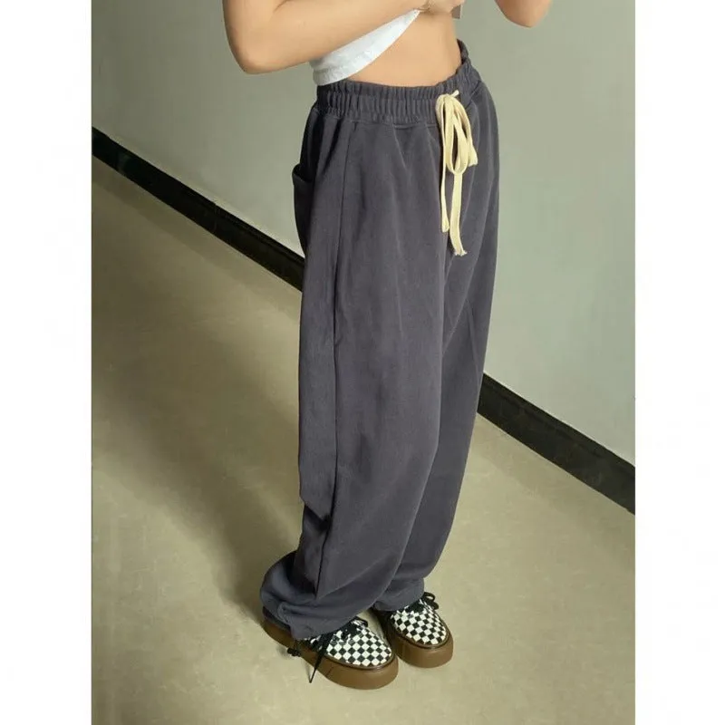 JazzHer Simple Solid Color Baggy Sweatpants
