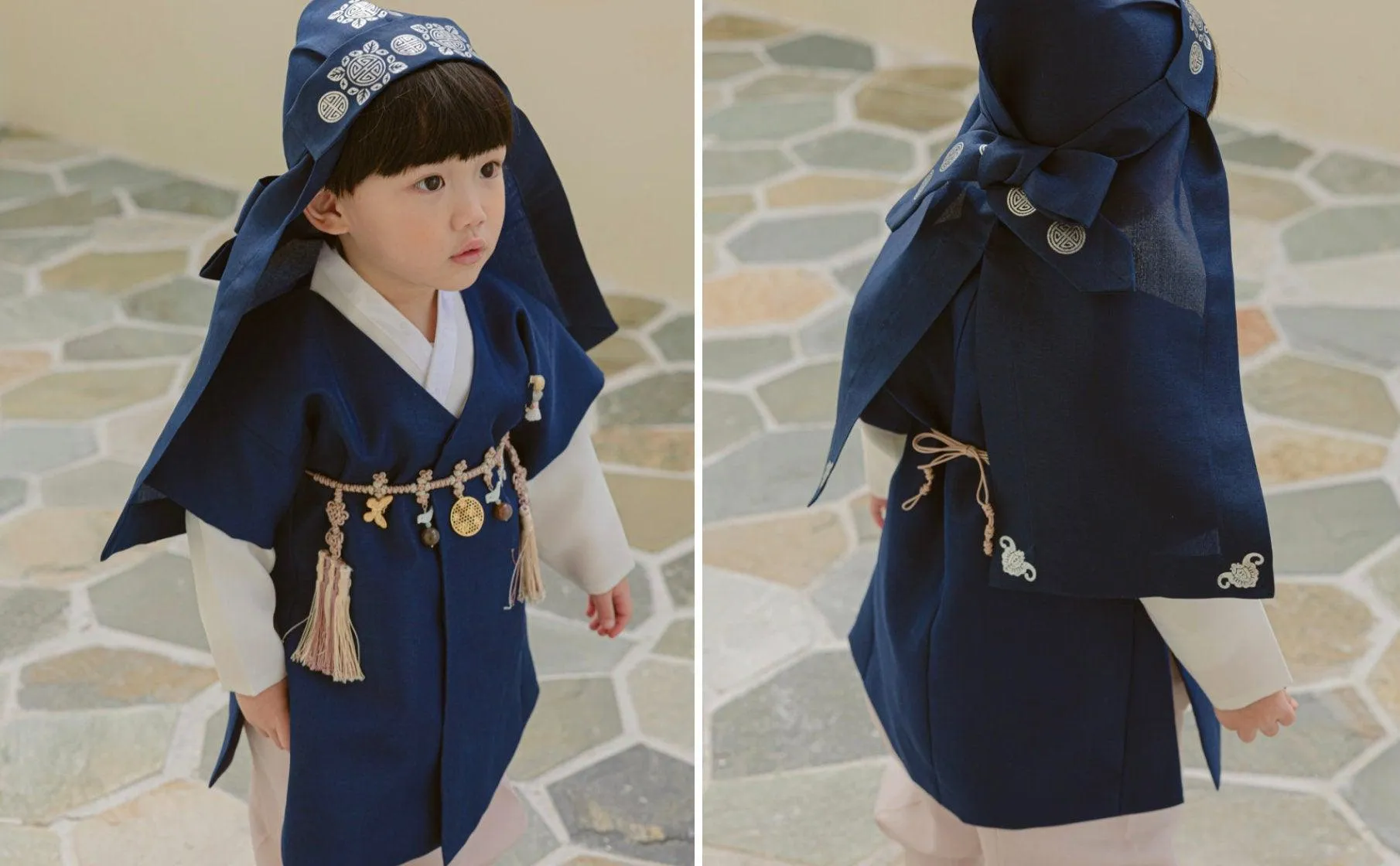 Joon Navy Solid Beige Boy Hanbok (100D-10YR)
