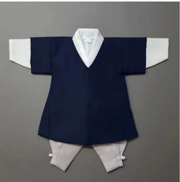 Joon Navy Solid Beige Boy Hanbok (100D-10YR)