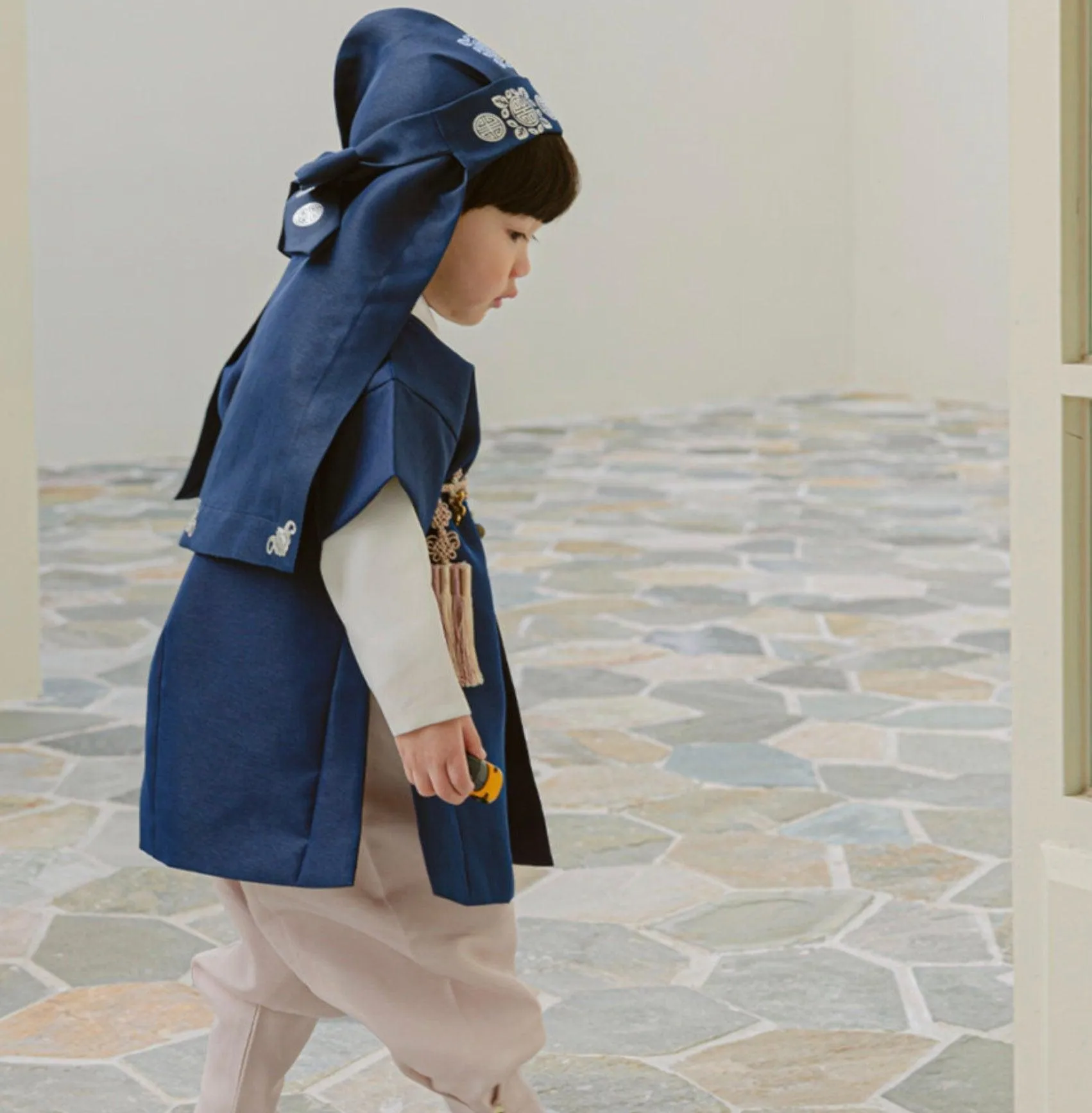 Joon Navy Solid Beige Boy Hanbok (100D-10YR)