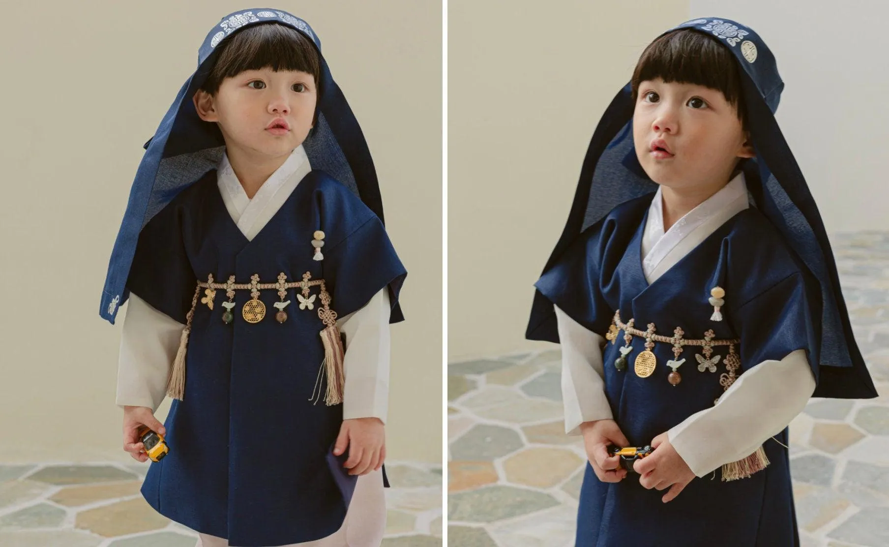 Joon Navy Solid Beige Boy Hanbok (100D-10YR)
