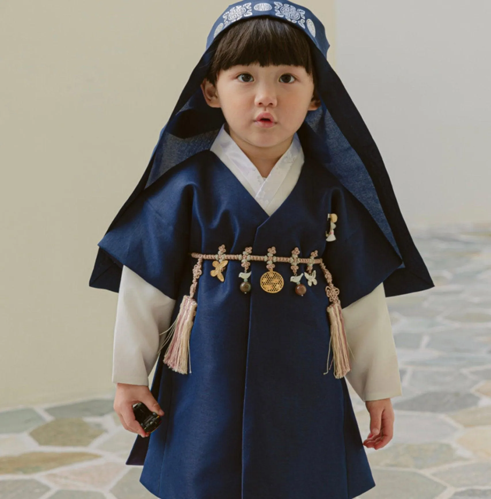 Joon Navy Solid Beige Boy Hanbok (100D-10YR)