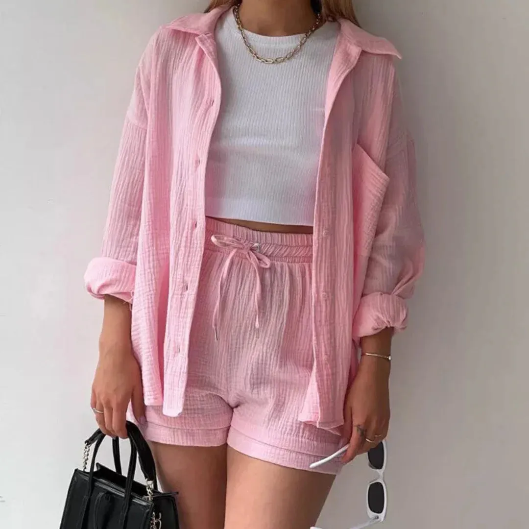 Julie | 2-piece cotton shirt and shorts set