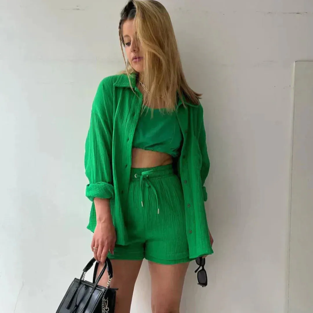 Julie | 2-piece cotton shirt and shorts set