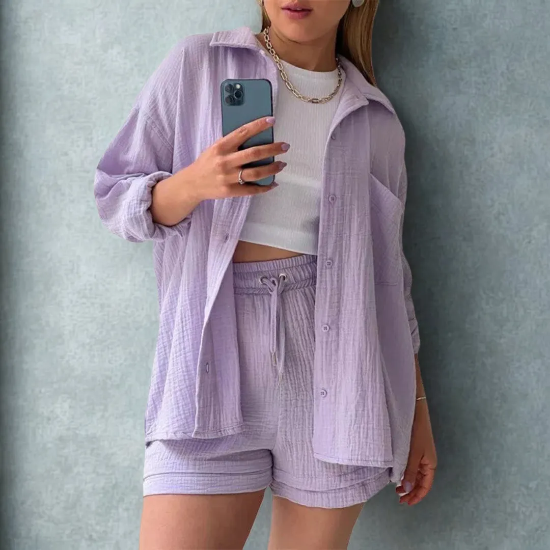 Julie | 2-piece cotton shirt and shorts set