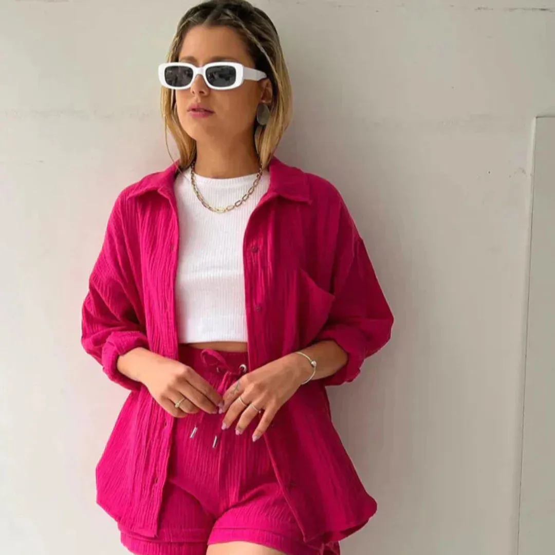Julie | 2-piece cotton shirt and shorts set