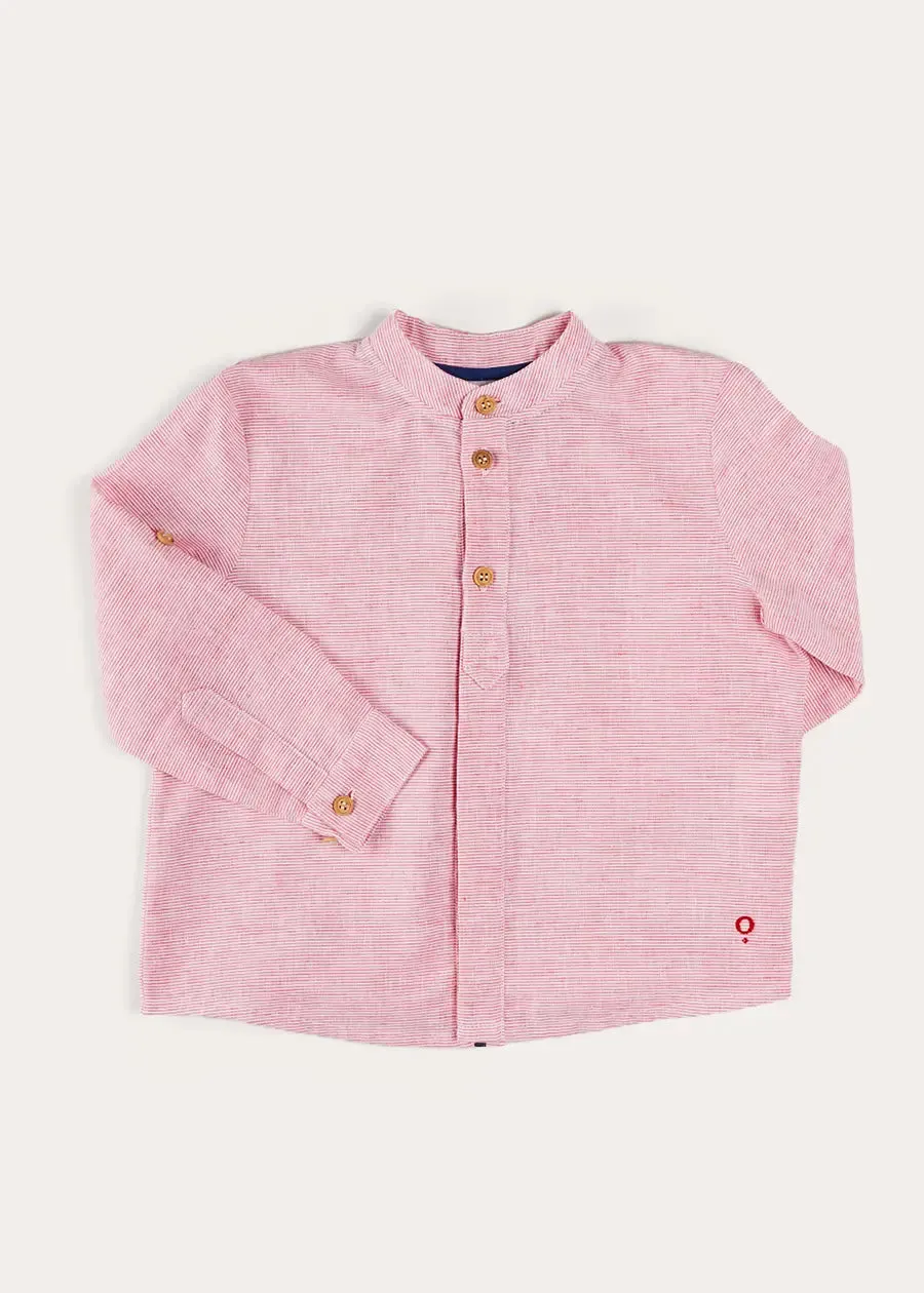 Lawrence Striped Mao Collar Long Sleeve Shirt in Red (18mths-10yrs)
