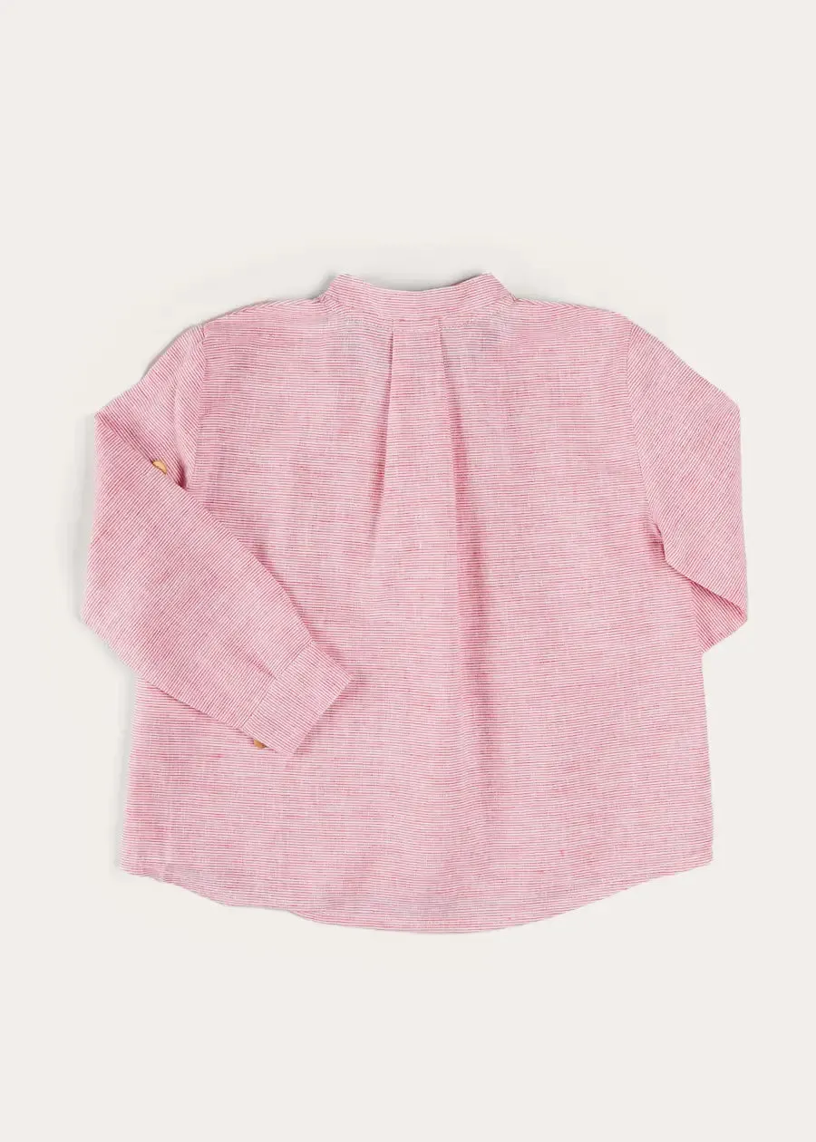 Lawrence Striped Mao Collar Long Sleeve Shirt in Red (18mths-10yrs)