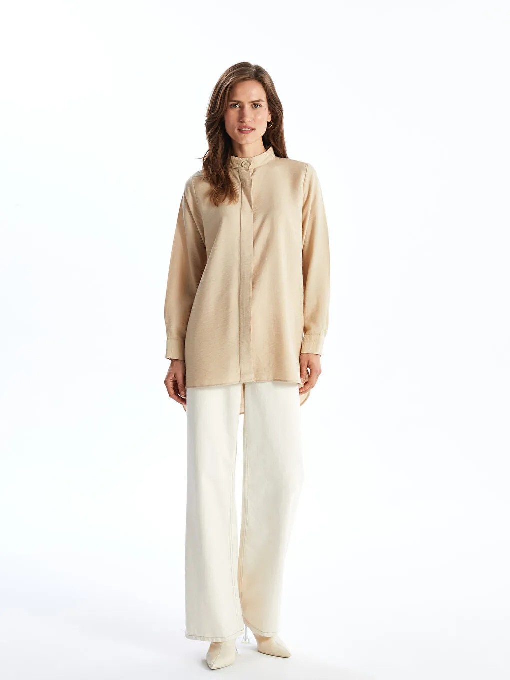 LCWAIKIKI Classic Beige Judge Collar Women Shirt Tunic