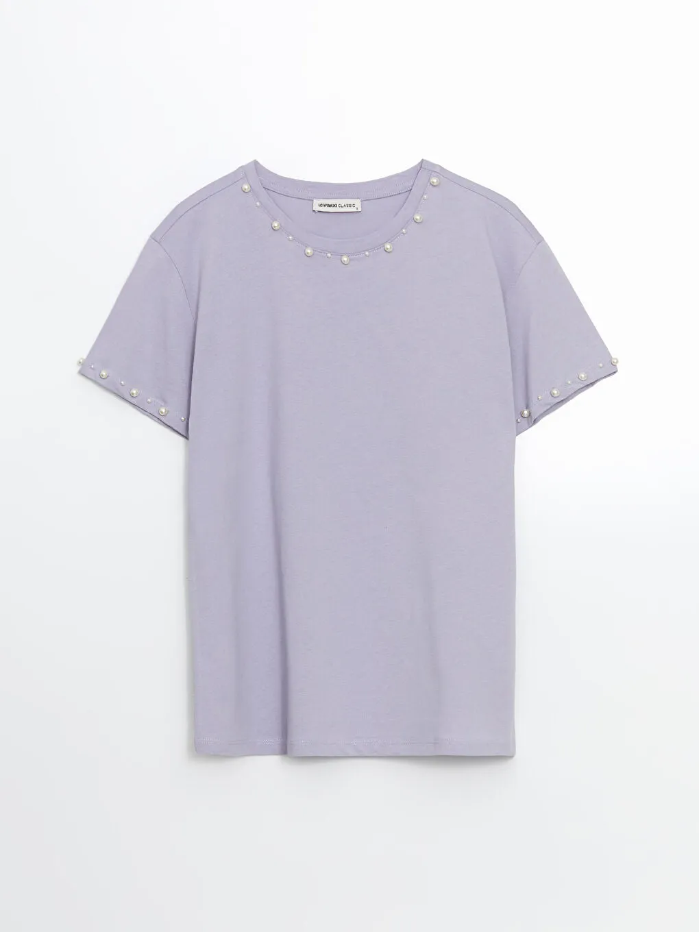 LCWAIKIKI Classic Lilac Crew Neck Beaded Women T-Shirt