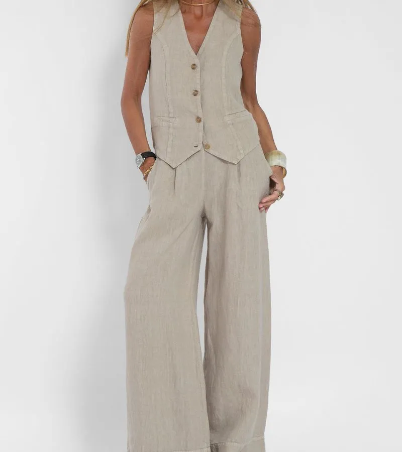 Linen Co-Ord Set | Tailored Vest & Wide-Leg Pants | Lightweight & Breezy