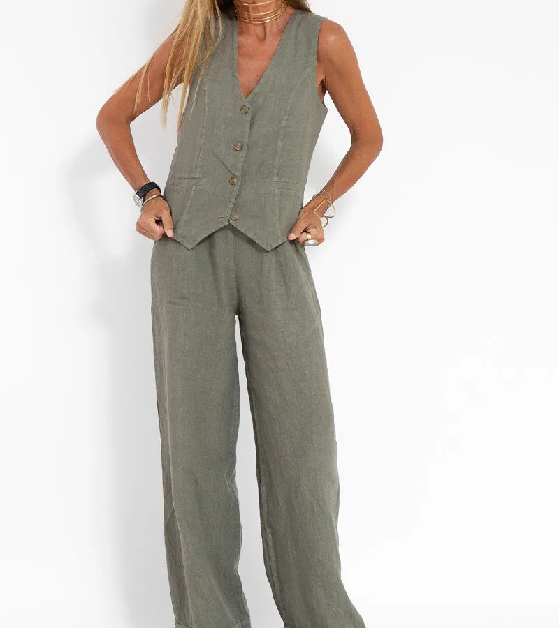 Linen Co-Ord Set | Tailored Vest & Wide-Leg Pants | Lightweight & Breezy