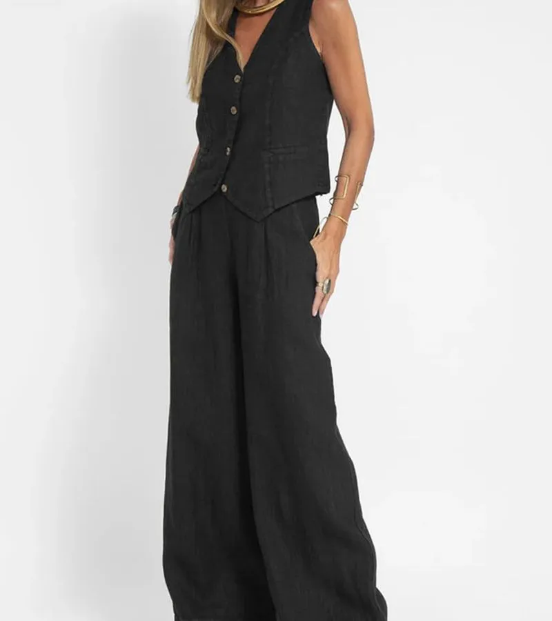 Linen Co-Ord Set | Tailored Vest & Wide-Leg Pants | Lightweight & Breezy