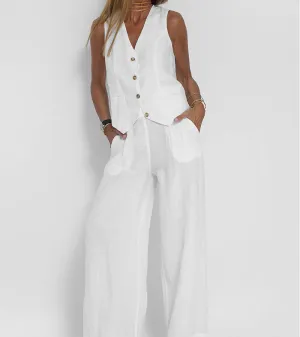 Linen Co-Ord Set | Tailored Vest & Wide-Leg Pants | Lightweight & Breezy