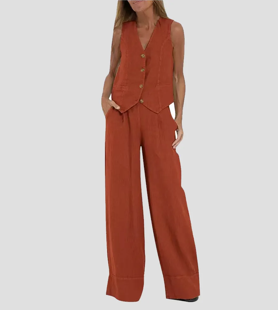 Linen Co-Ord Set | Tailored Vest & Wide-Leg Pants | Lightweight & Breezy