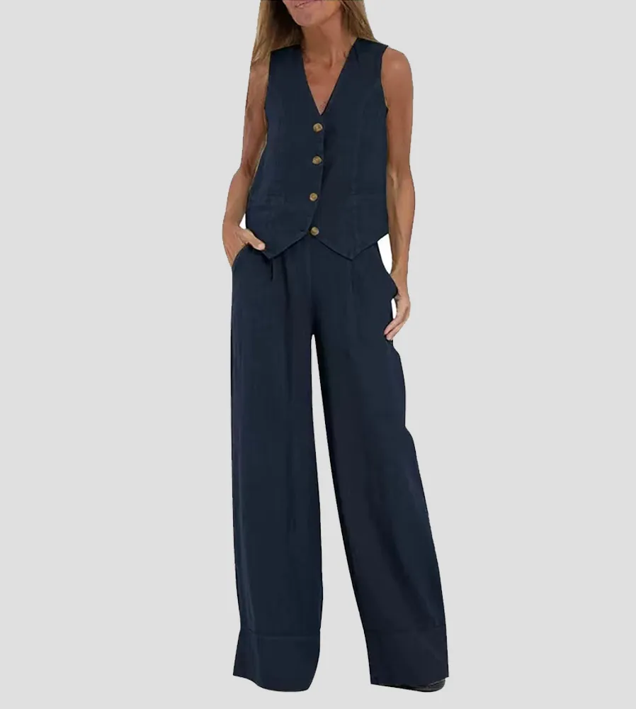 Linen Co-Ord Set | Tailored Vest & Wide-Leg Pants | Lightweight & Breezy