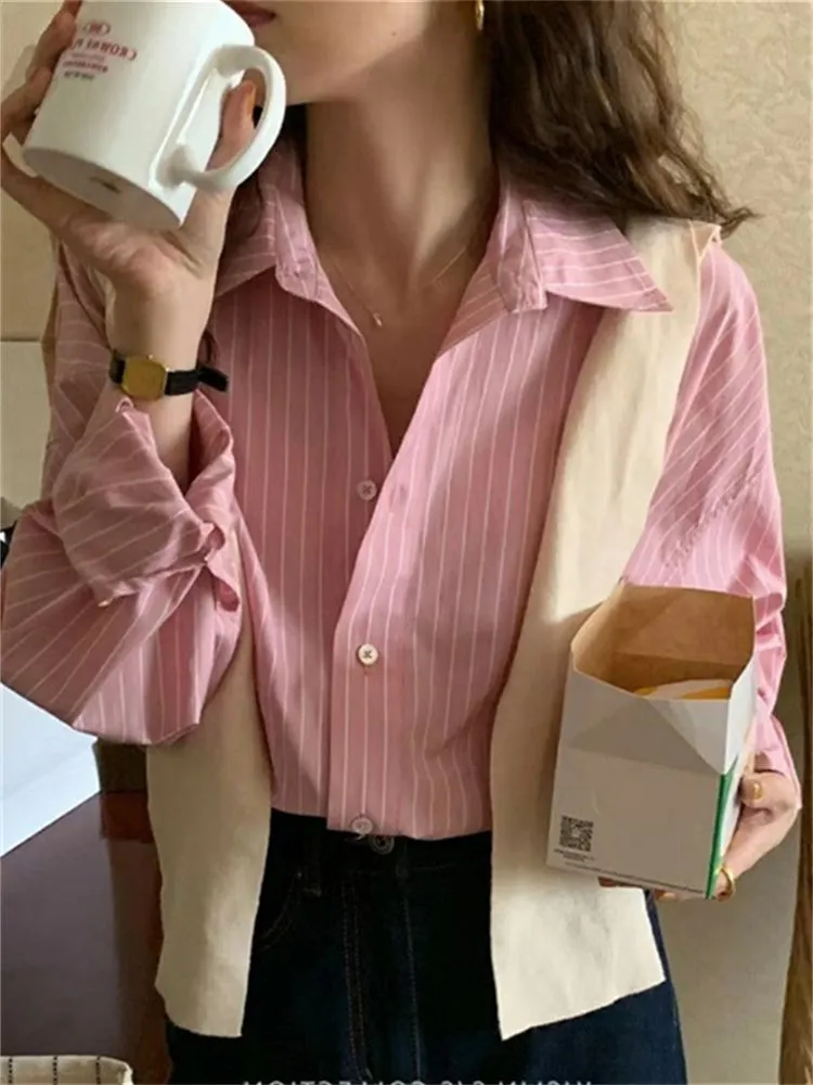 Long Sleeve Elegant Striped Blouse Shirt