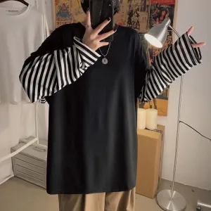 Long Sleeve Fake Two Piece Striped Shirt