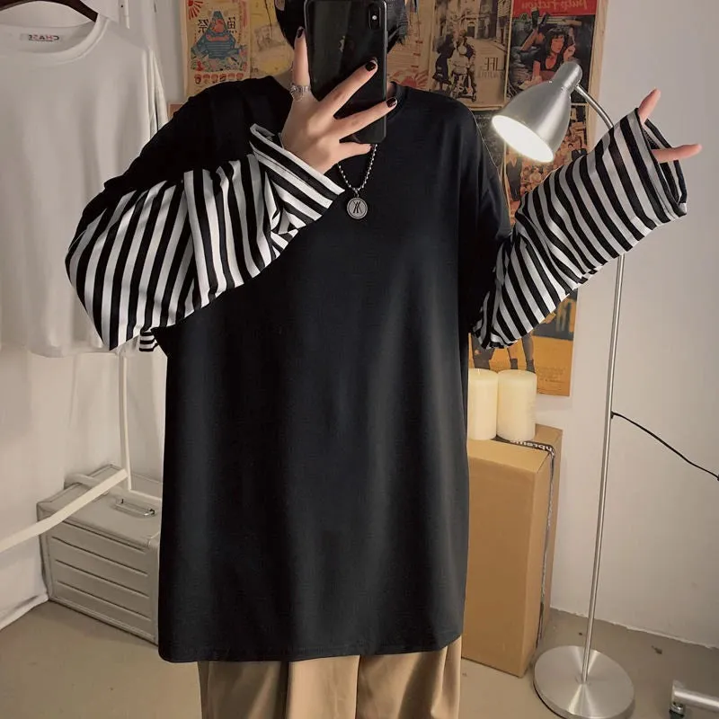 Long Sleeve Fake Two Piece Striped Shirt