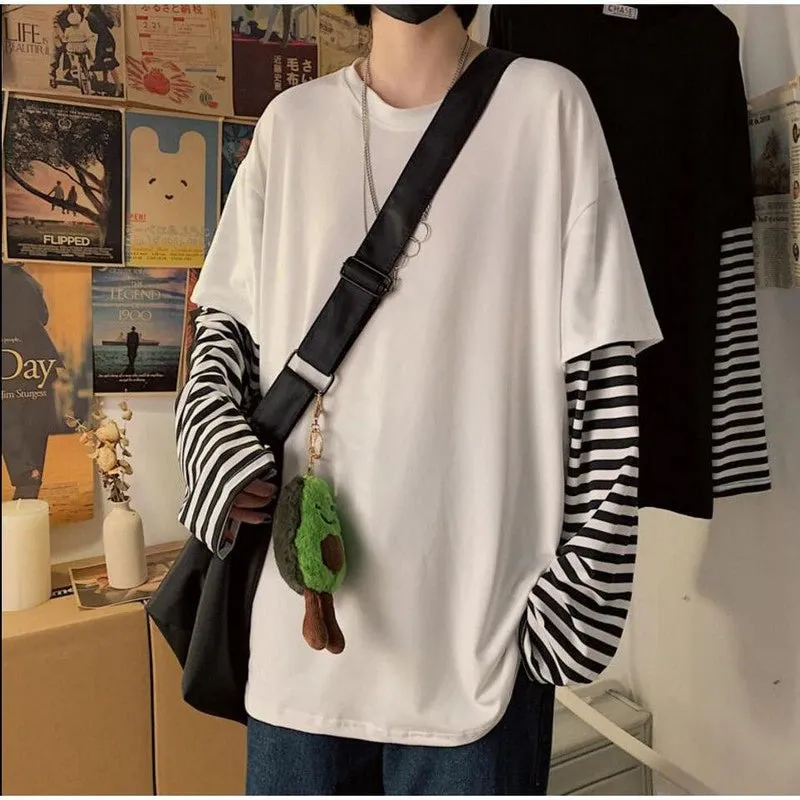 Long Sleeve Fake Two Piece Striped Shirt