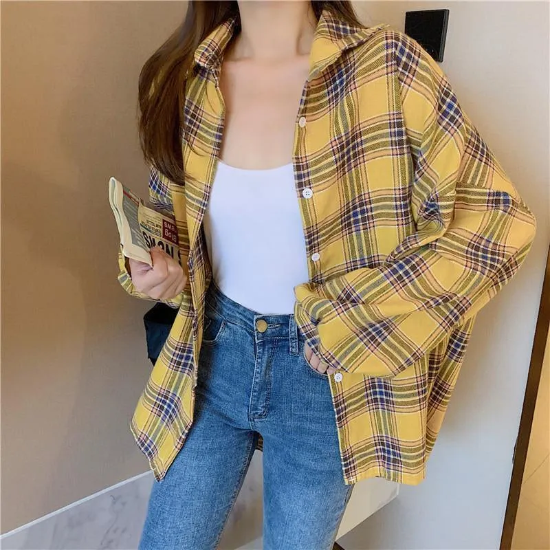 Loose Cute Pastel Colors Plaid Shirt