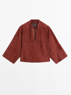 Loose-fitting suede leather shirt