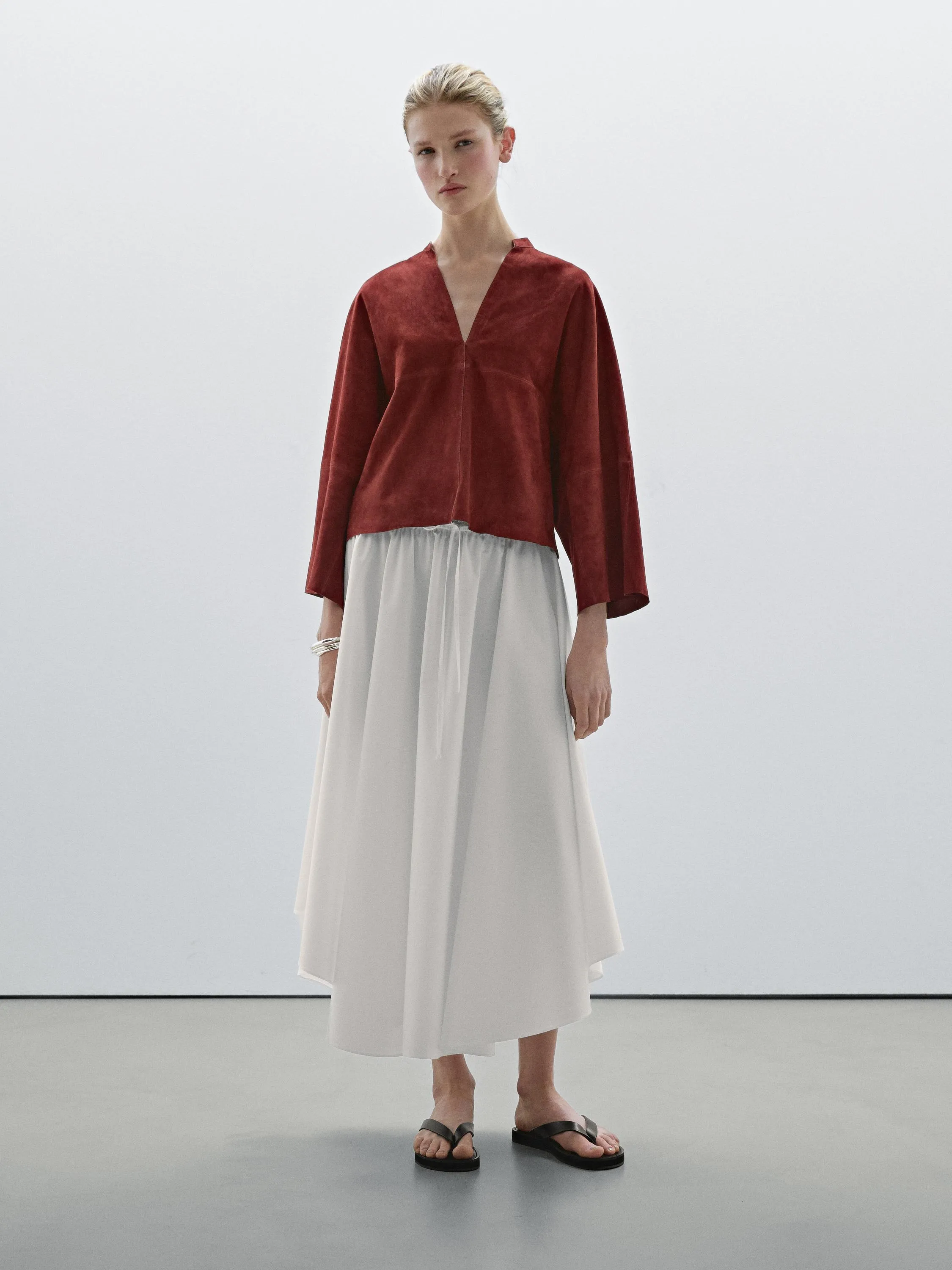 Loose-fitting suede leather shirt