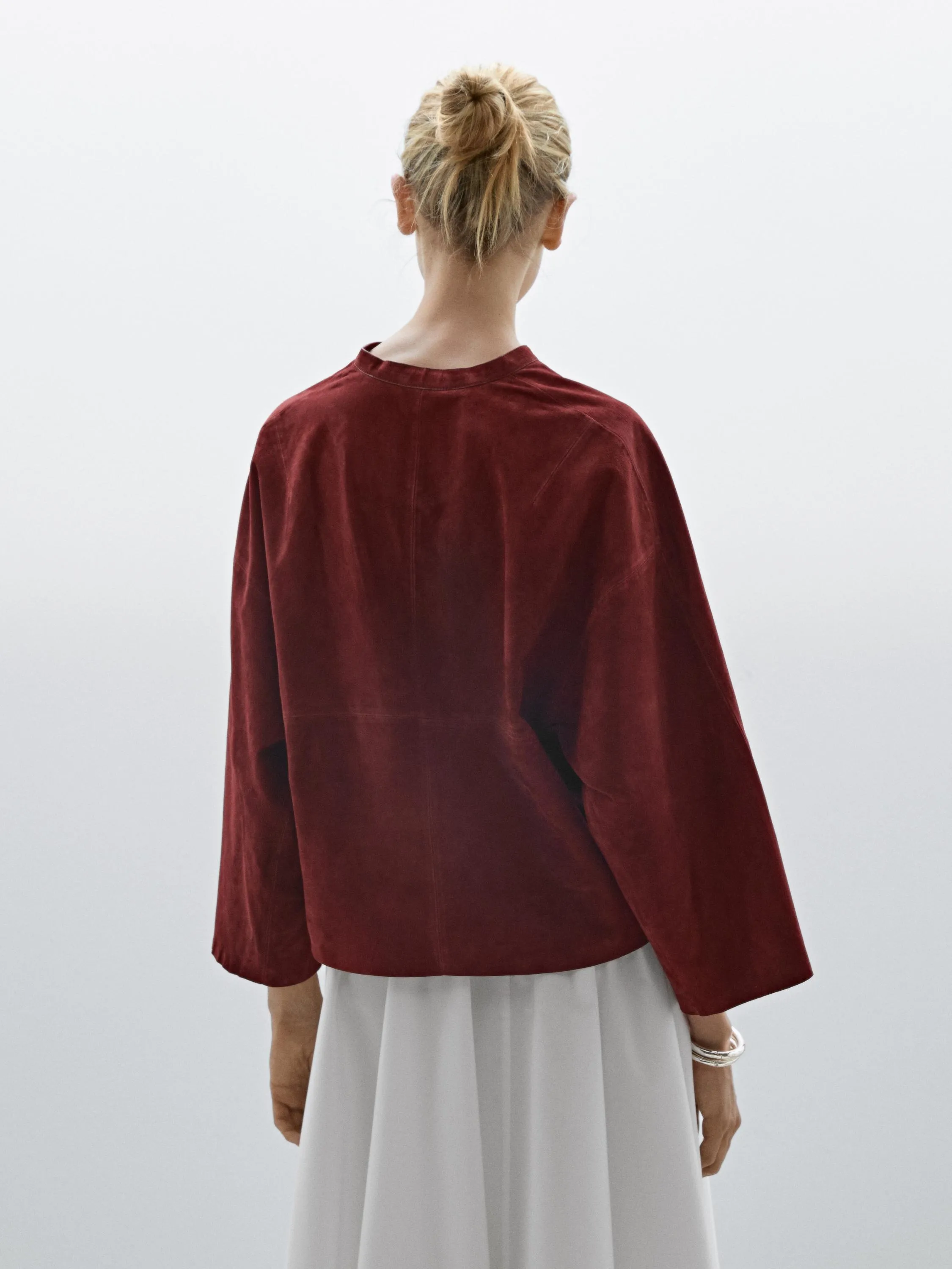 Loose-fitting suede leather shirt