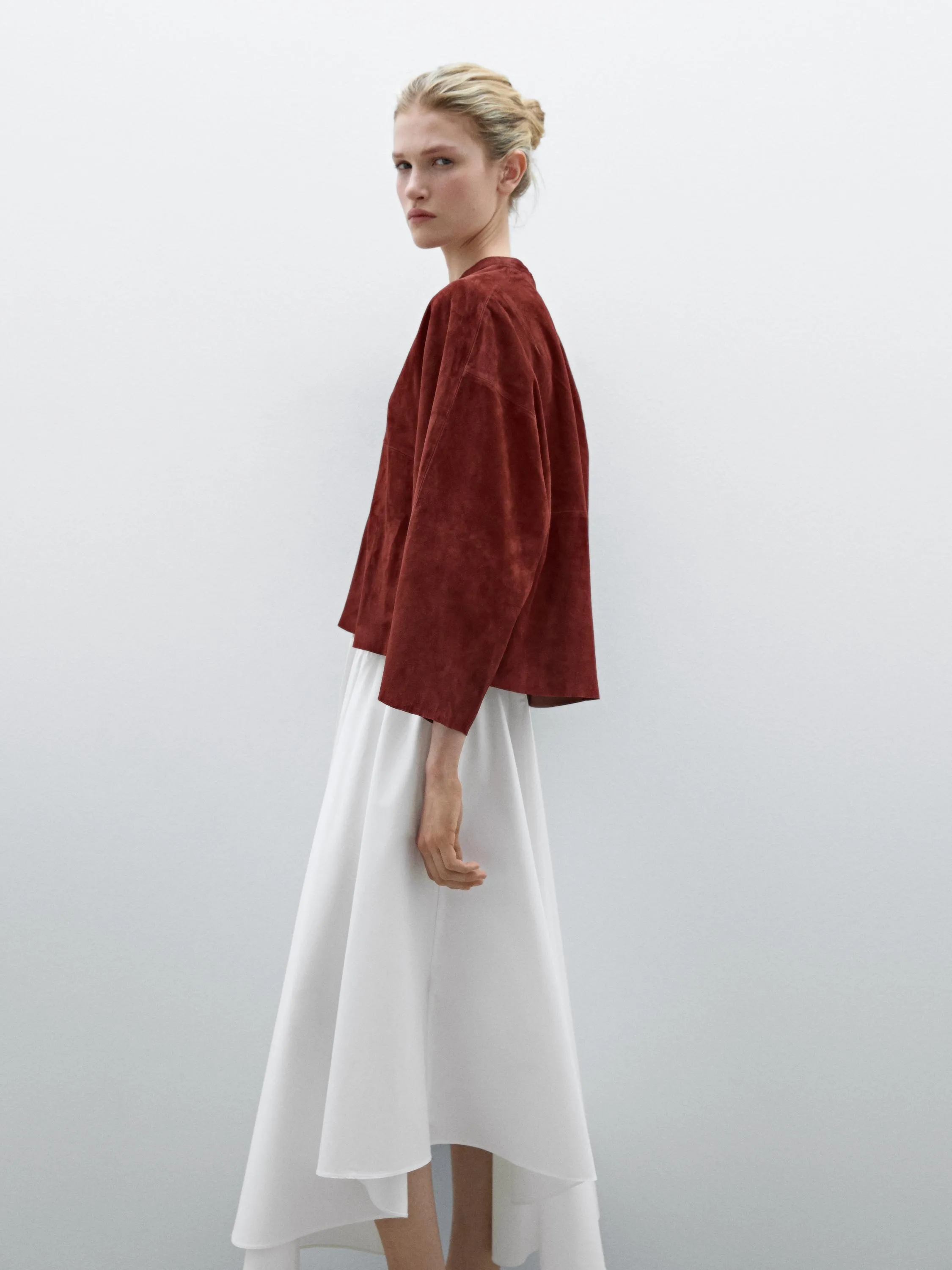 Loose-fitting suede leather shirt
