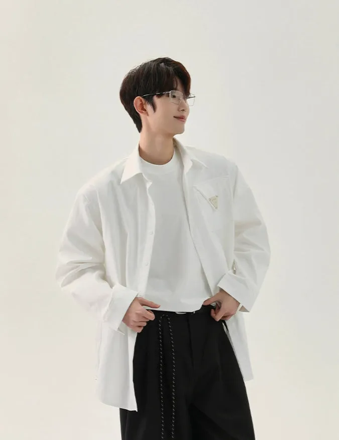 Loose Long-Sleeve Metal Accent Shirt
