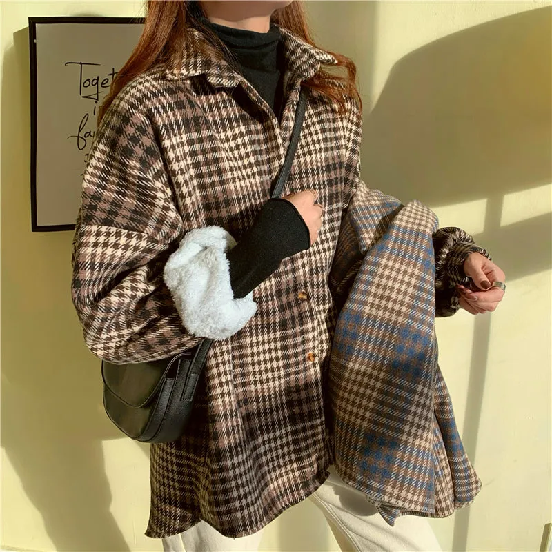 Loose Long Sleeve Plaid Thicken Shirt