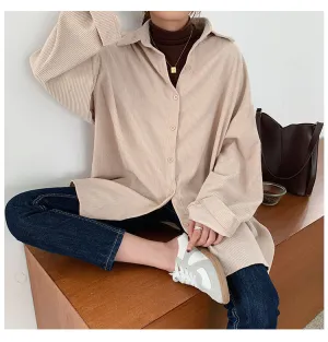 Loose Long Sleeve Solid Corduroy Shirt