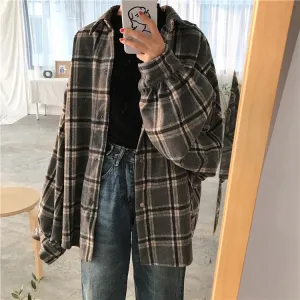 Loose Wool Thicken Plaid Shirt Jacket