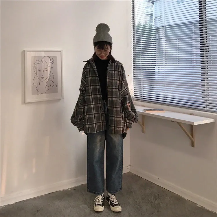Loose Wool Thicken Plaid Shirt Jacket