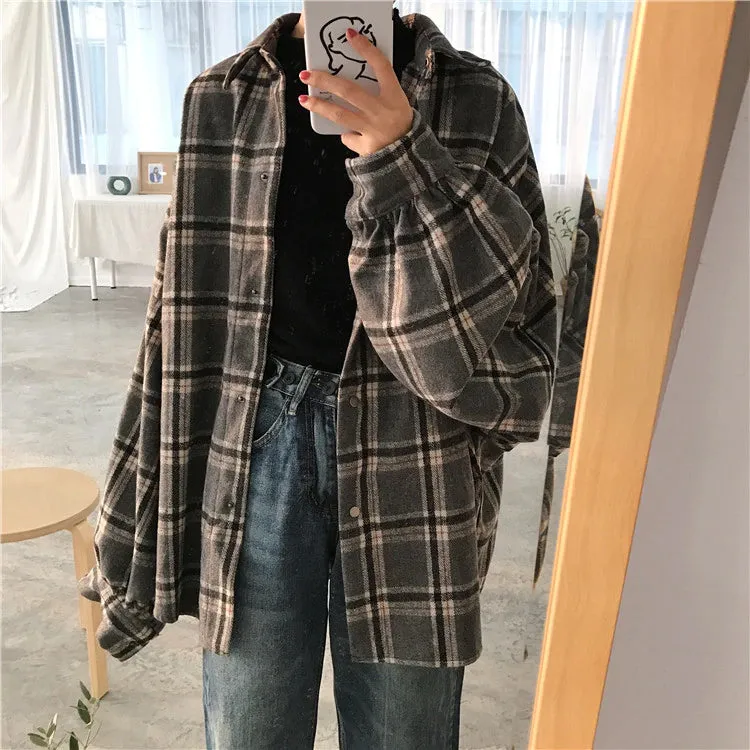Loose Wool Thicken Plaid Shirt Jacket