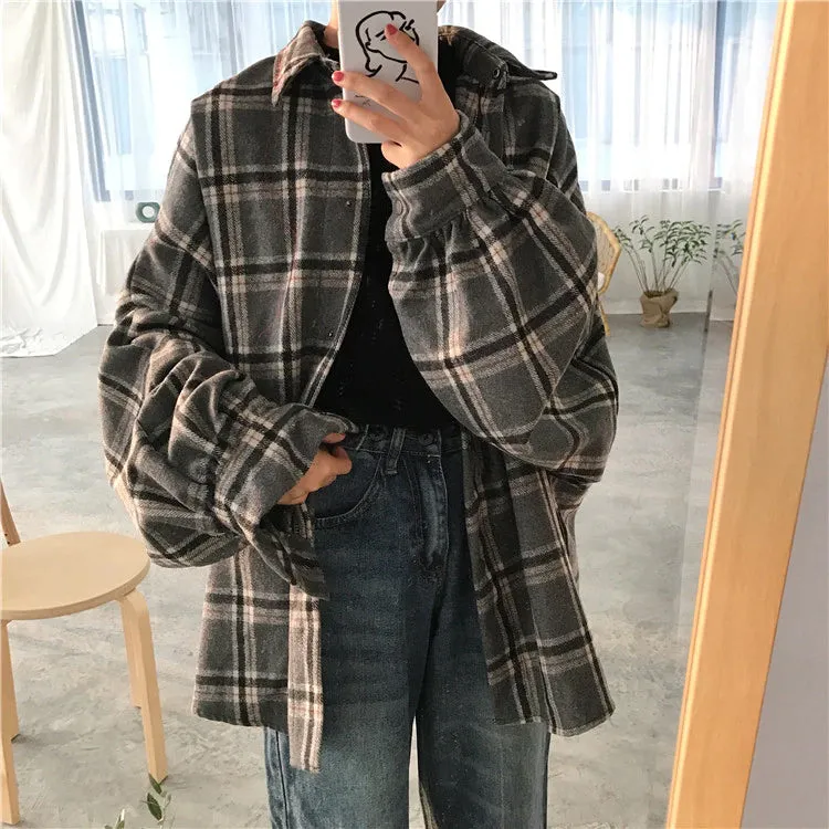 Loose Wool Thicken Plaid Shirt Jacket