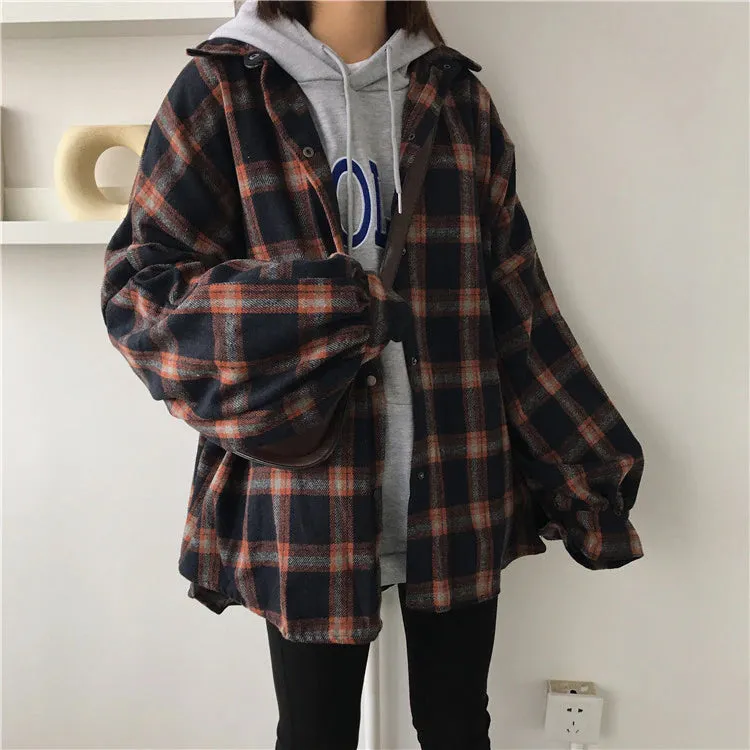 Loose Wool Thicken Plaid Shirt Jacket