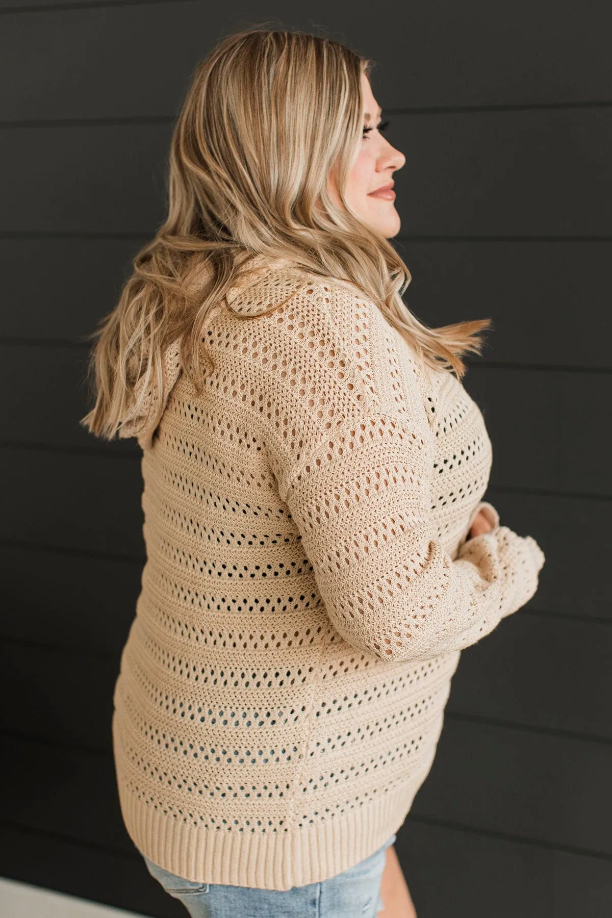 Lovely Delights Open Knit Hoodie- Natural