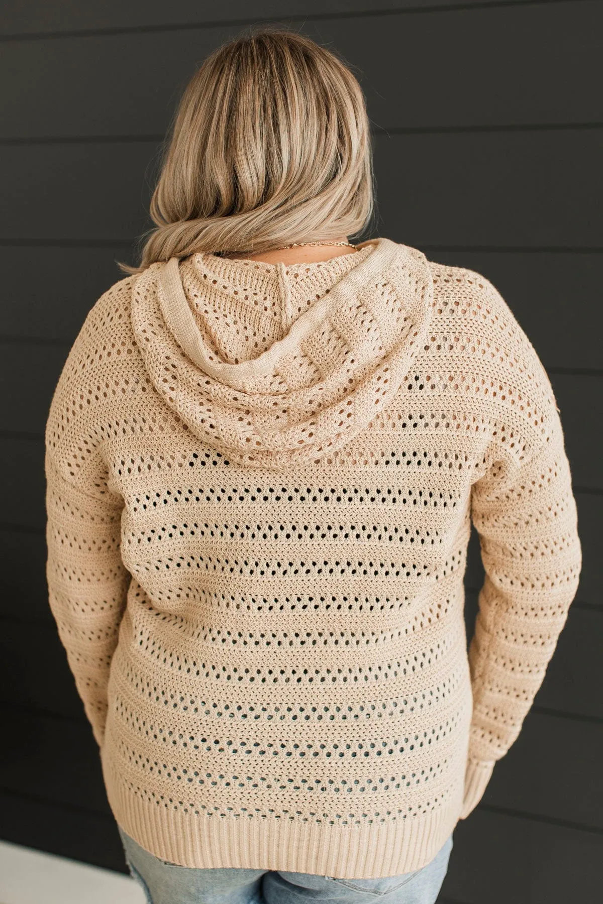Lovely Delights Open Knit Hoodie- Natural