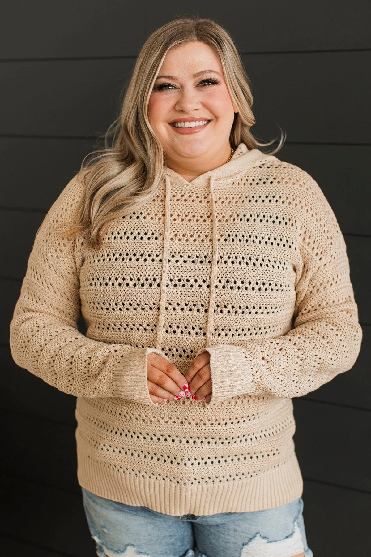 Lovely Delights Open Knit Hoodie- Natural