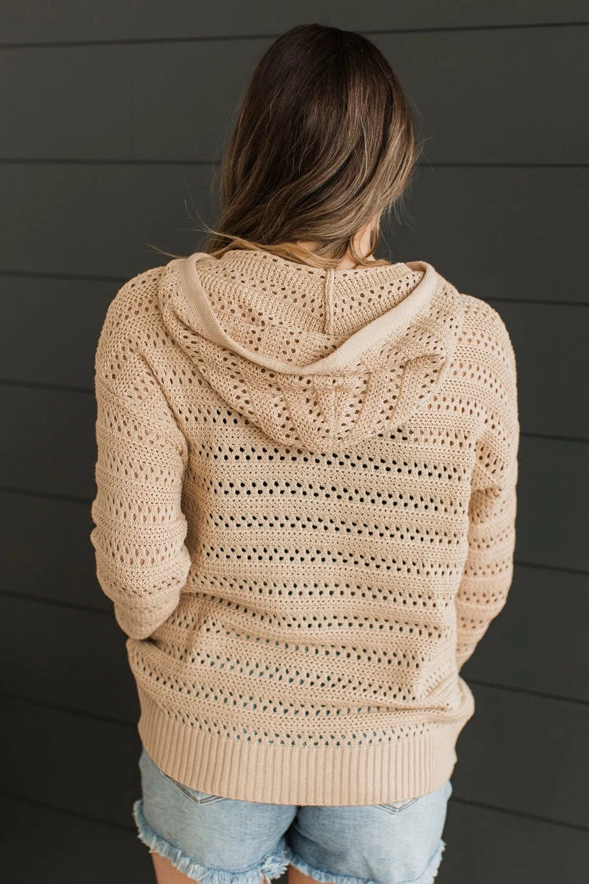 Lovely Delights Open Knit Hoodie- Natural