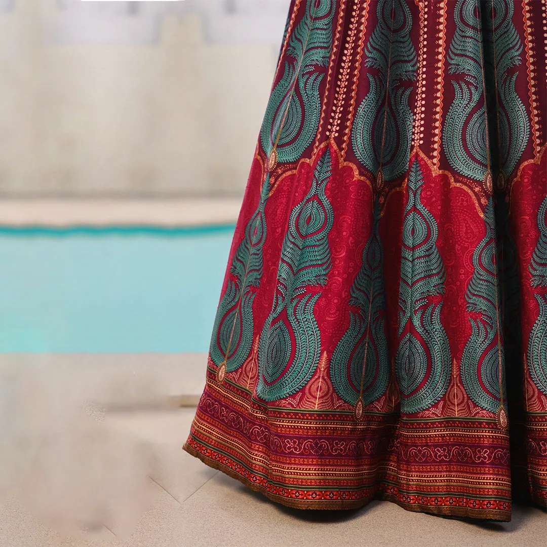 Maroon Flared Lehenga and Shirt Set