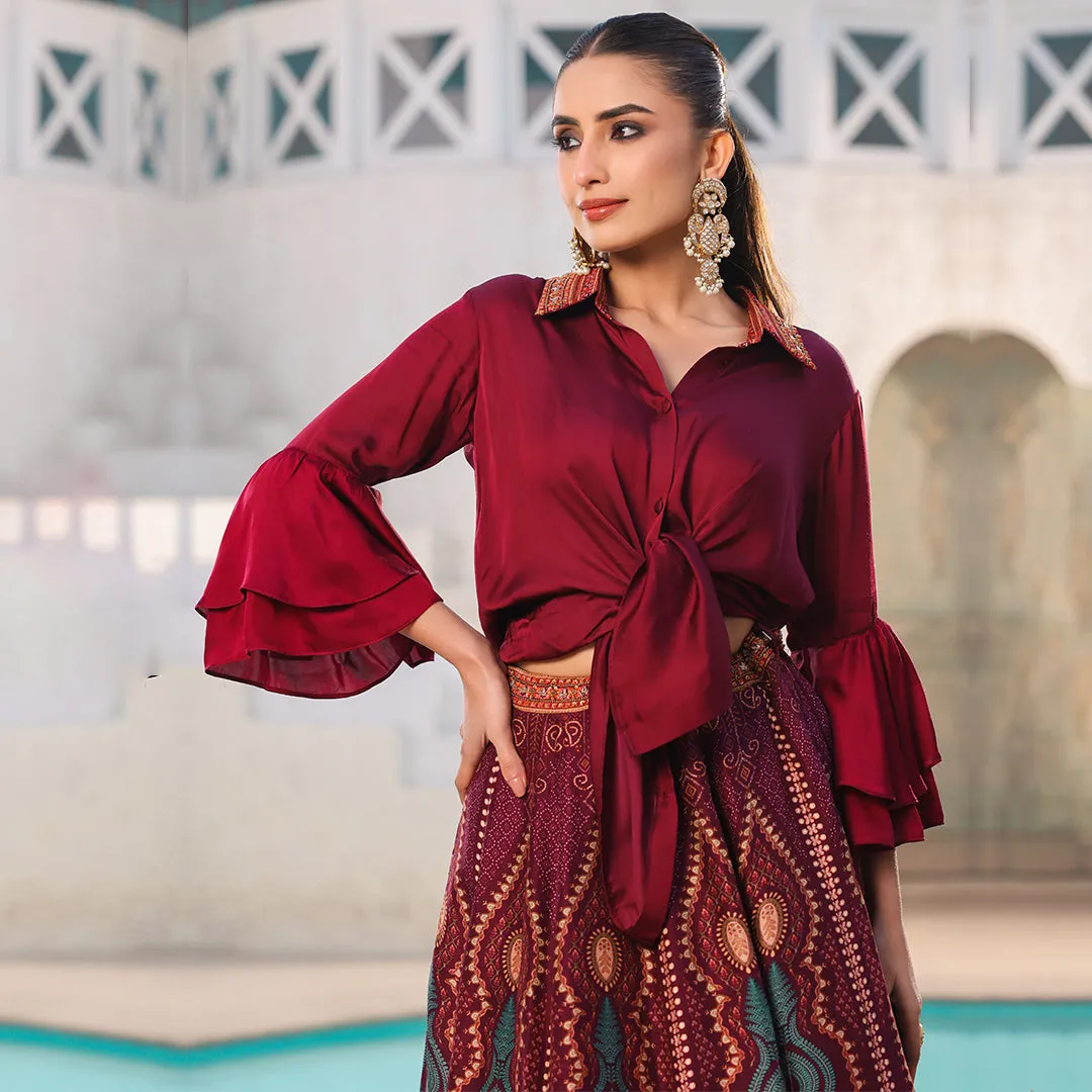 Maroon Flared Lehenga and Shirt Set