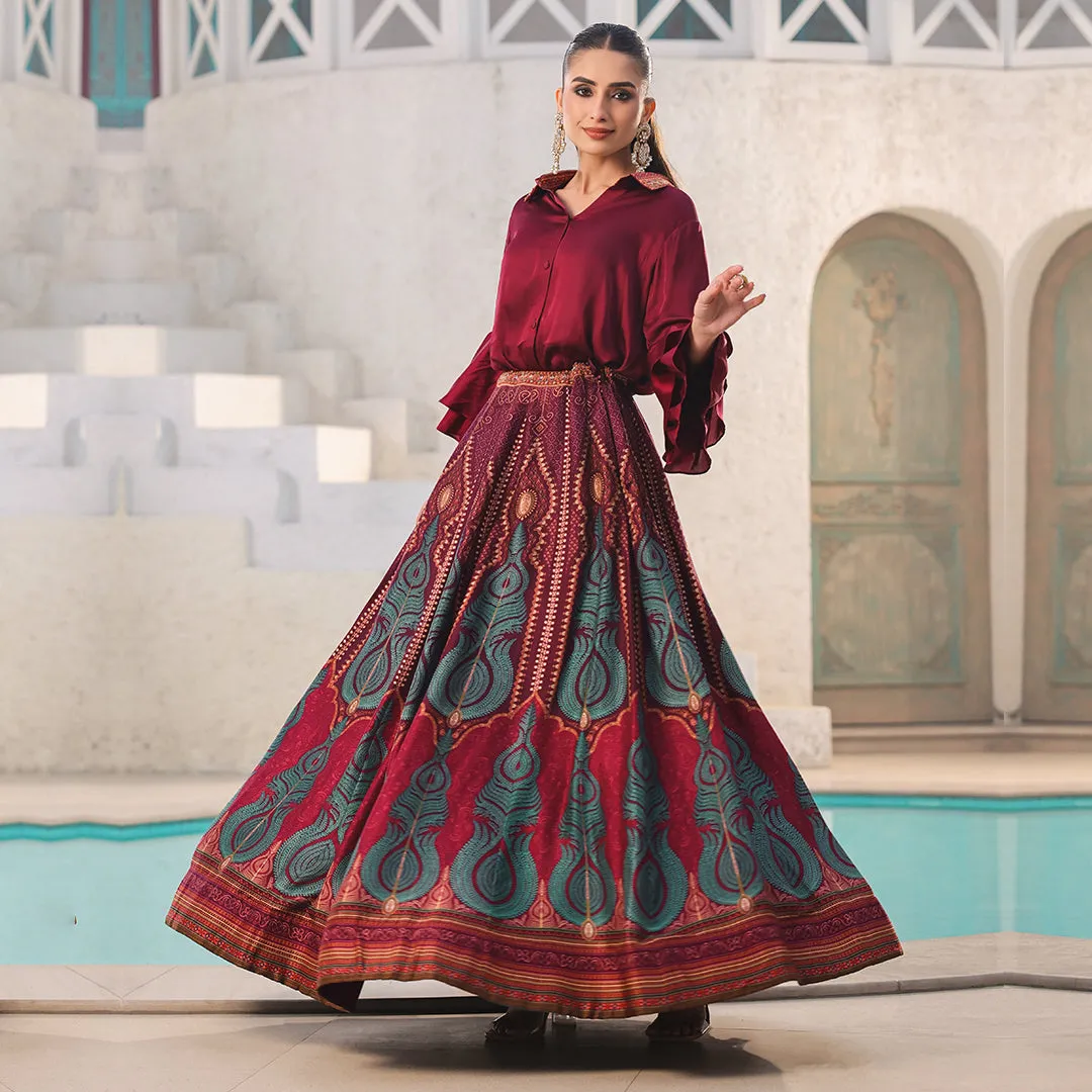 Maroon Flared Lehenga and Shirt Set