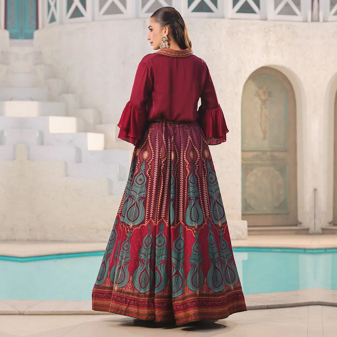 Maroon Flared Lehenga and Shirt Set
