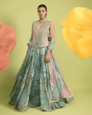 Matcha green meadow vest and skirt set