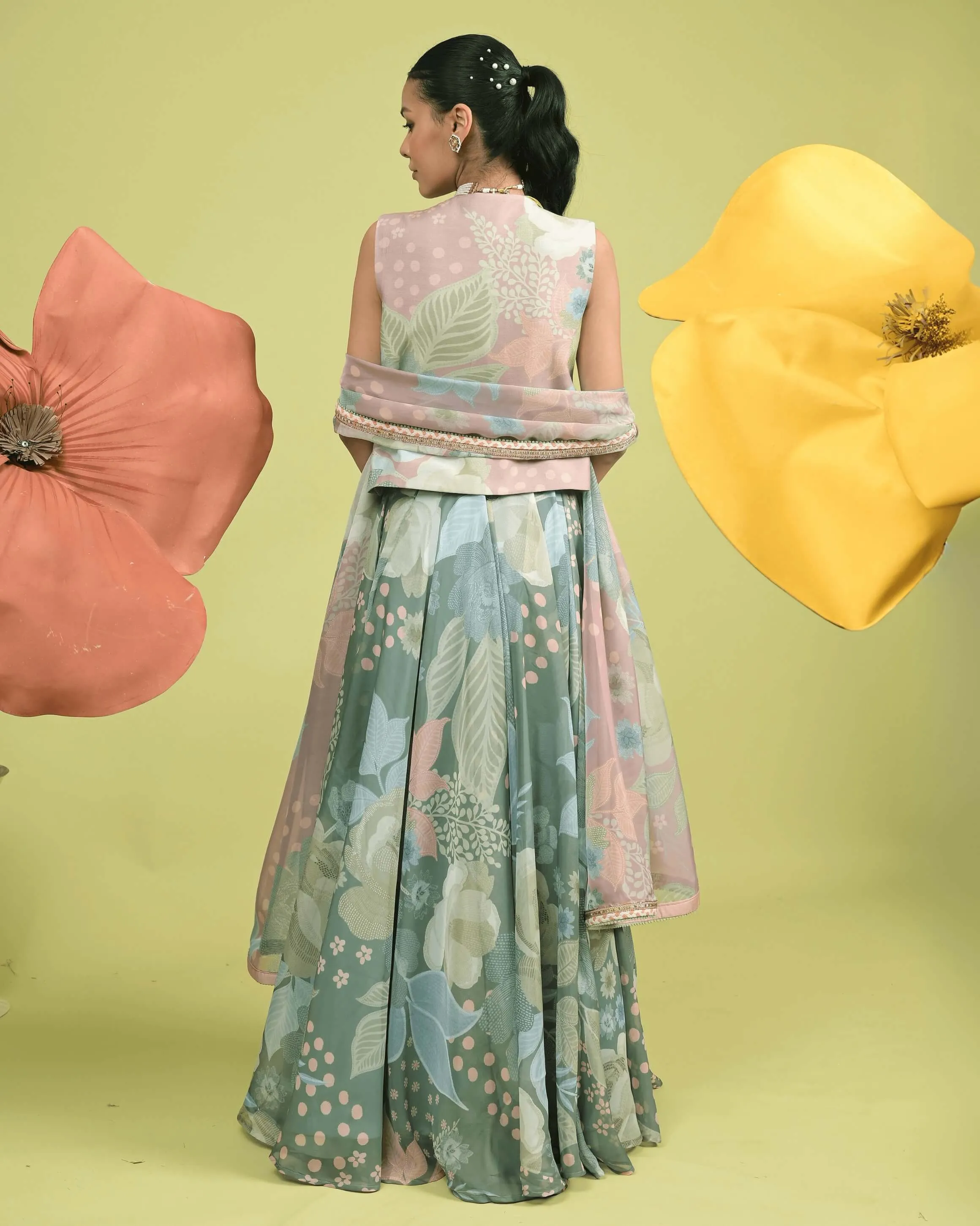 Matcha green meadow vest and skirt set